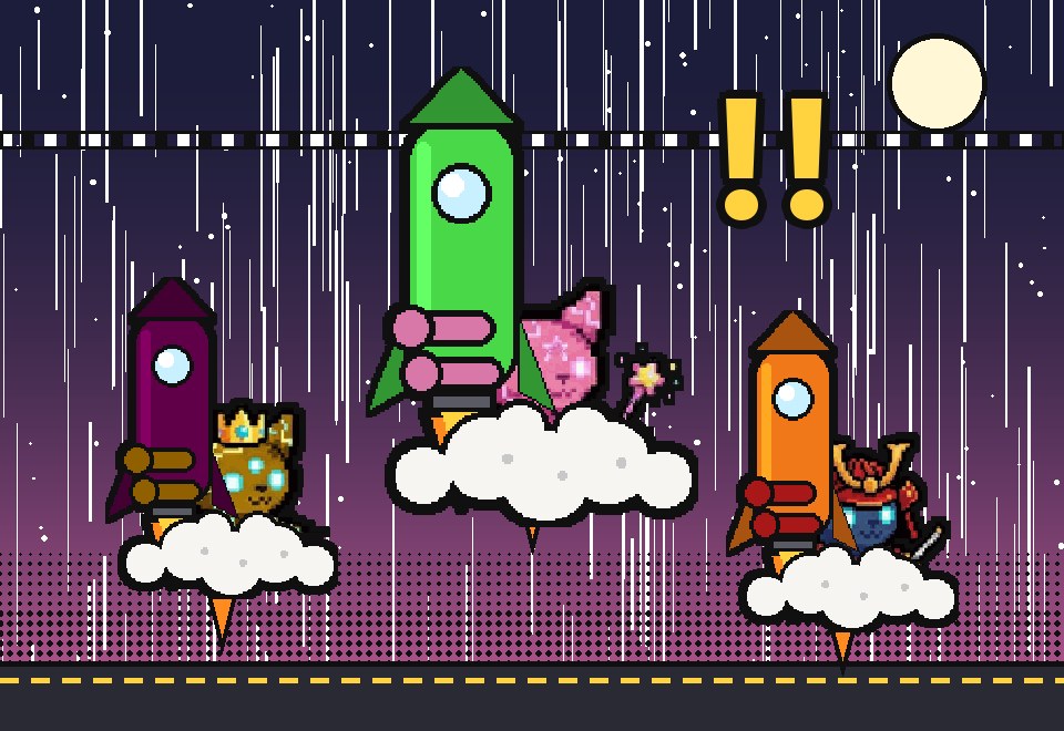 Three MIMUs hugging rockets, blasting off